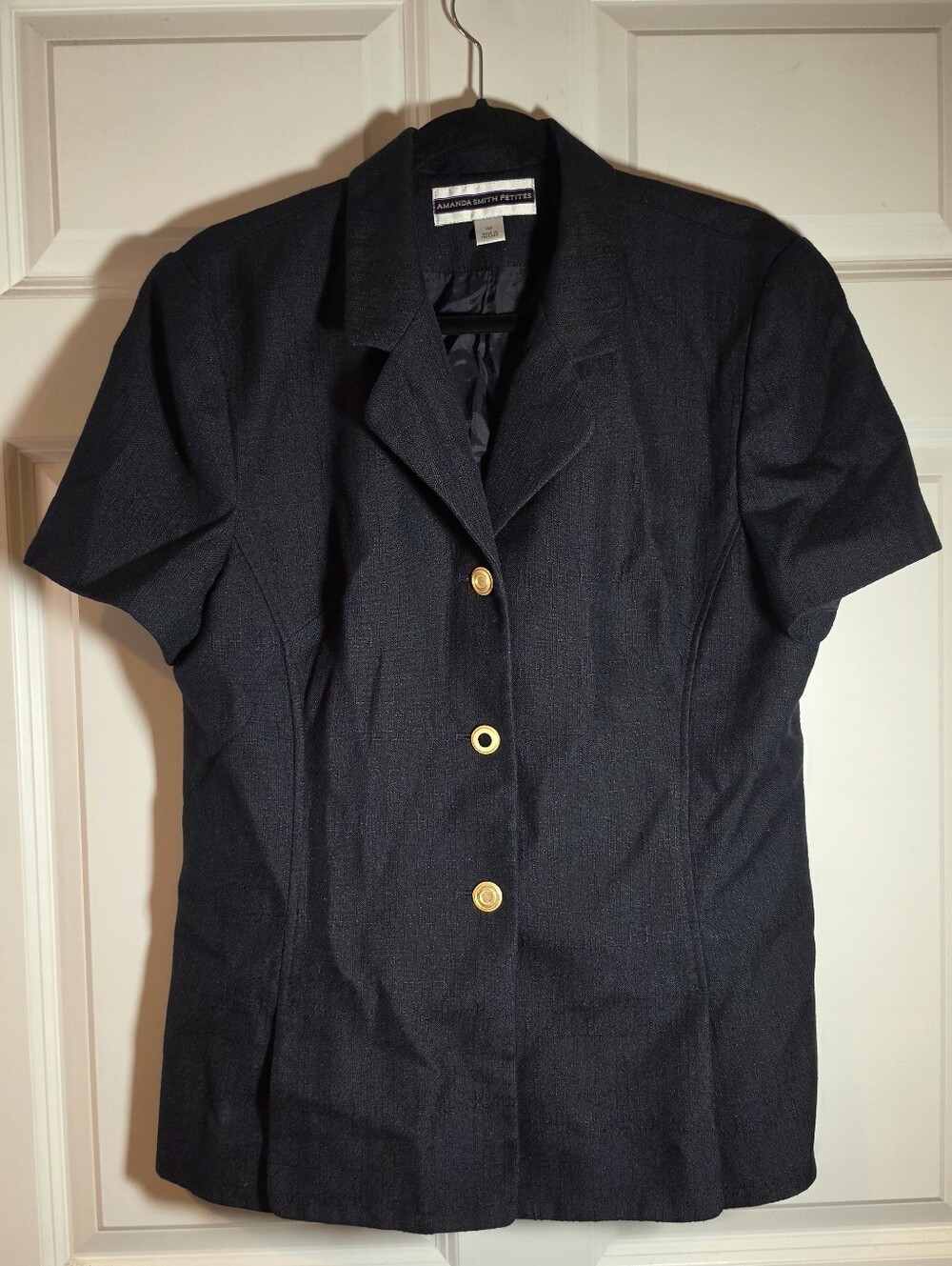 Amanda Smith Pettite Navy Short Sleeve Blazer Jacket with Gold Buttons 14P